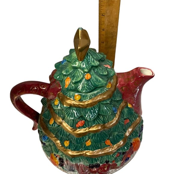 Bella Casa By GANZ Kitchen Christmas Tree Teapot With Gold Star On Top Large 6" - Picture 13 of 15